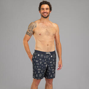 Bañador Hombre 100 Largo 18" negro estampado