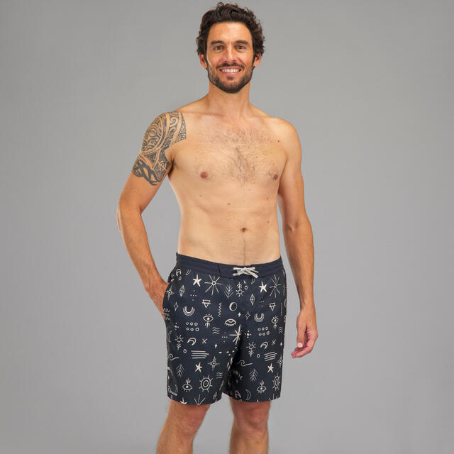 Bañador Hombre 100 Largo 18" negro estampado