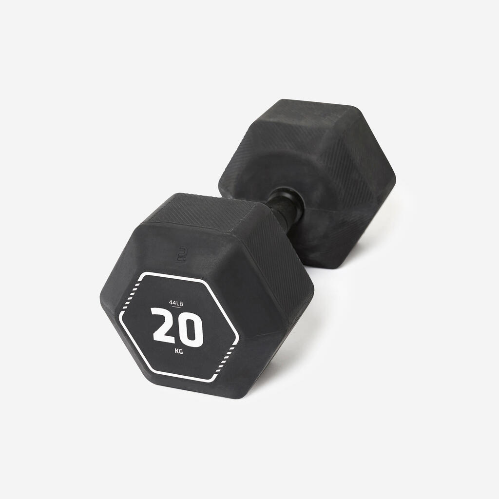 Sešstūraina svarcelšanas un universālo treniņu hantele “Hex”, 20 kg, melna
