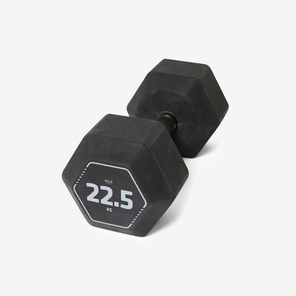 Sešstūraina svarcelšanas un universālo treniņu hantele, 22,5 kg, melna