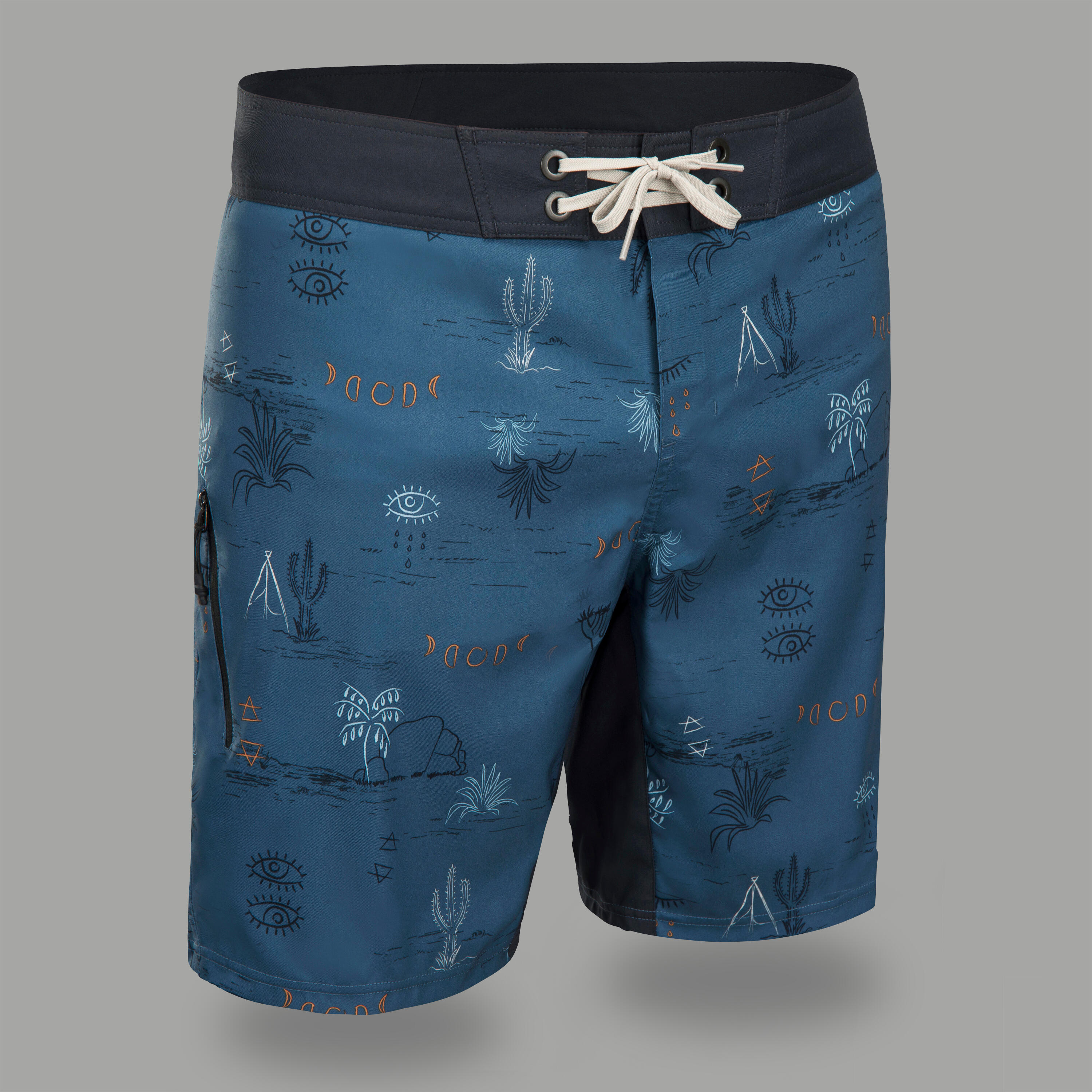 OLAIAN Boardshorts Surfen Herren mittellang 500 Alchemie blaugrau M