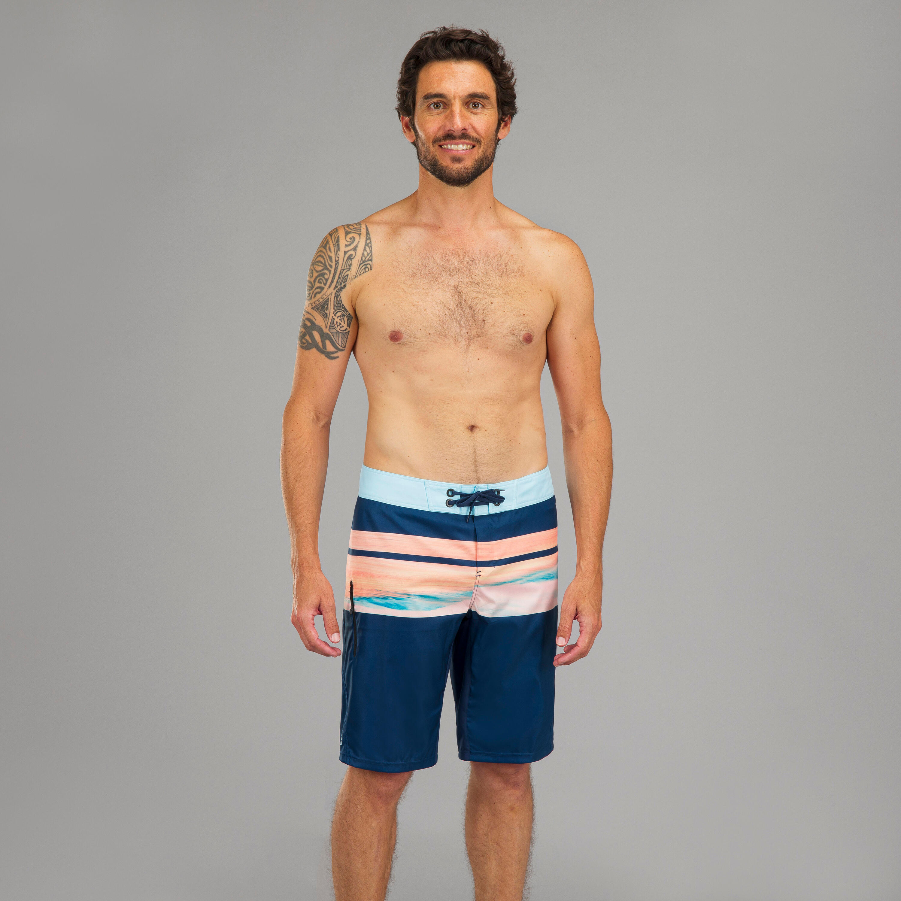 Surfing Long Boardshorts 500 - Plain Blue 2/6