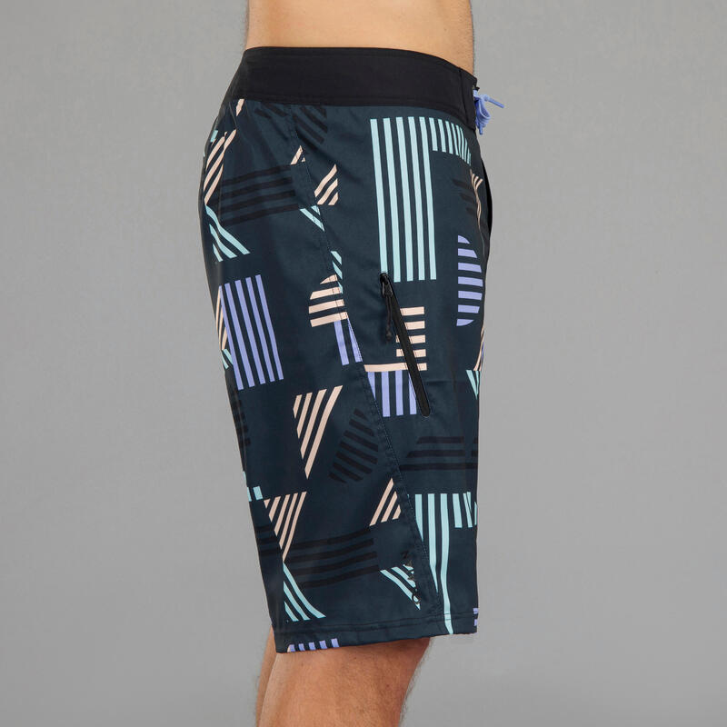 Boardshort szörfözéshez 500, hosszú szárú, Graphiti fekete