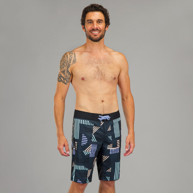 Boardshort szörfözéshez 500, hosszú szárú, Graphiti fekete