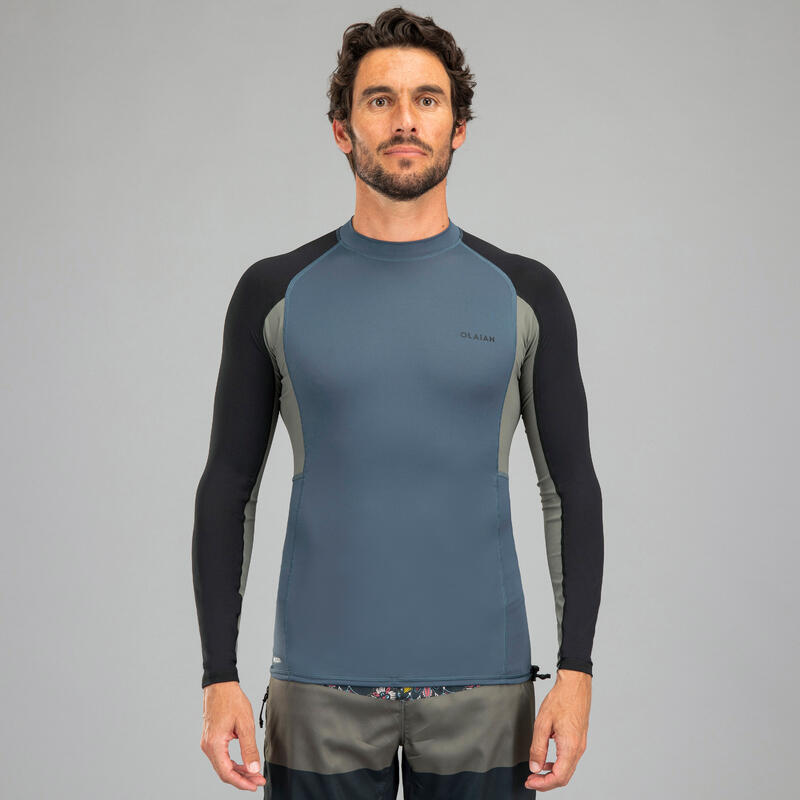 Camiseta protección solar manga larga sostenible Hombre Top 500 gris negro