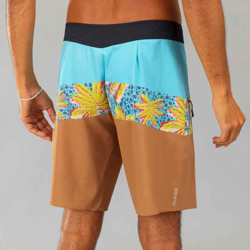 Calções de praia de surf standard 900 cós liso POPYPALM CAMEL