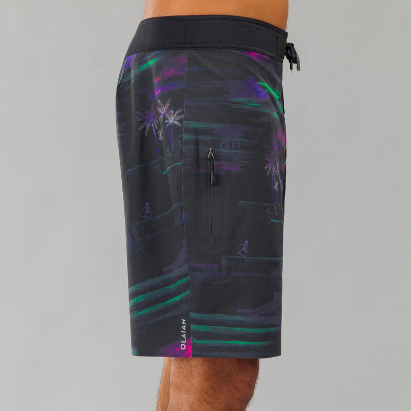 Klassieke surfboardshort 900 flat belt Darkcalifa Black