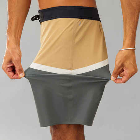 Boardshort 900 για surfing με επίπεδη ζώνη - DUDE KHAKI