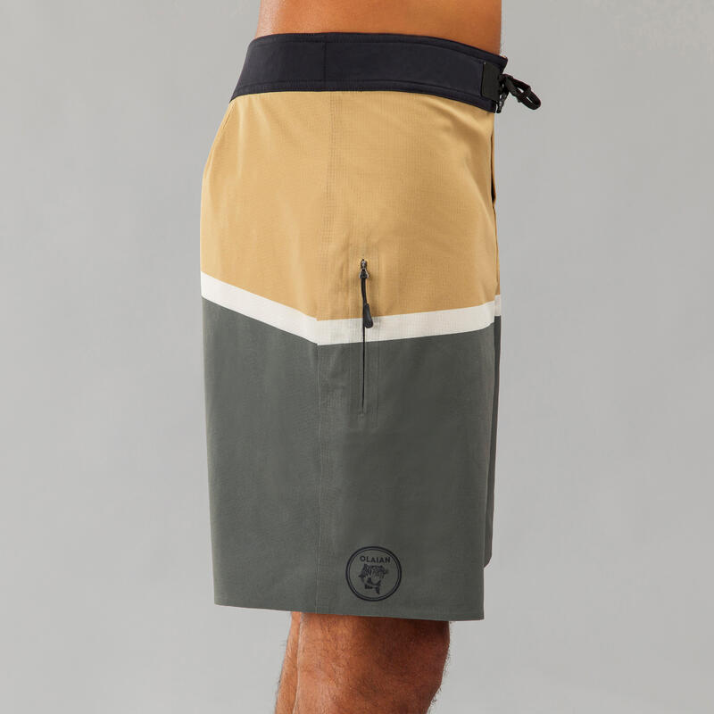 Klassieke surfboardshort 900 platte tailleband Dude kaki