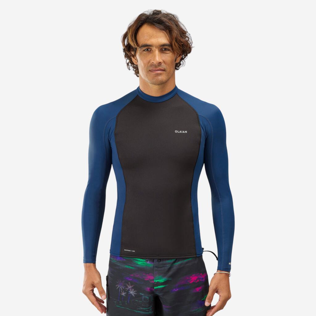 Camiseta de protección solar manga larga con neopreno para hombre Olaian negro