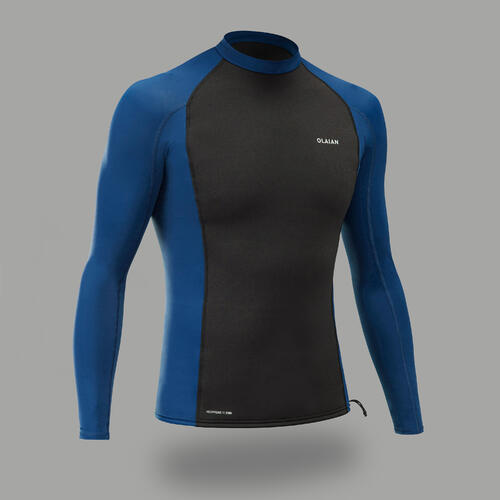 Tee-shirt anti UV homme manches longues Surf Néoprène Lycra 900 Bleu Noir