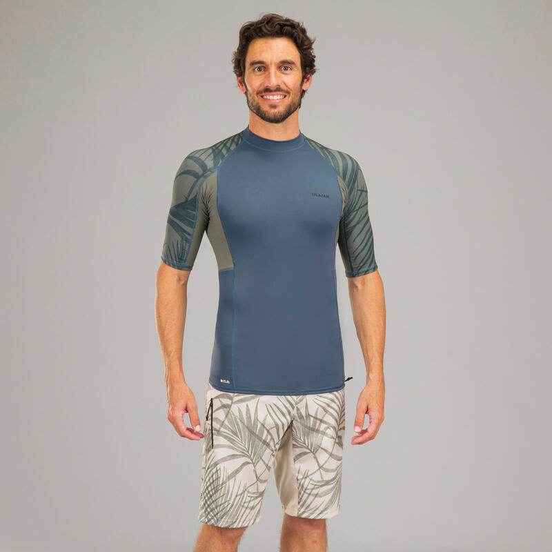Men's surfing short-sleeved UV-protection top T-shirt 500 - khaki