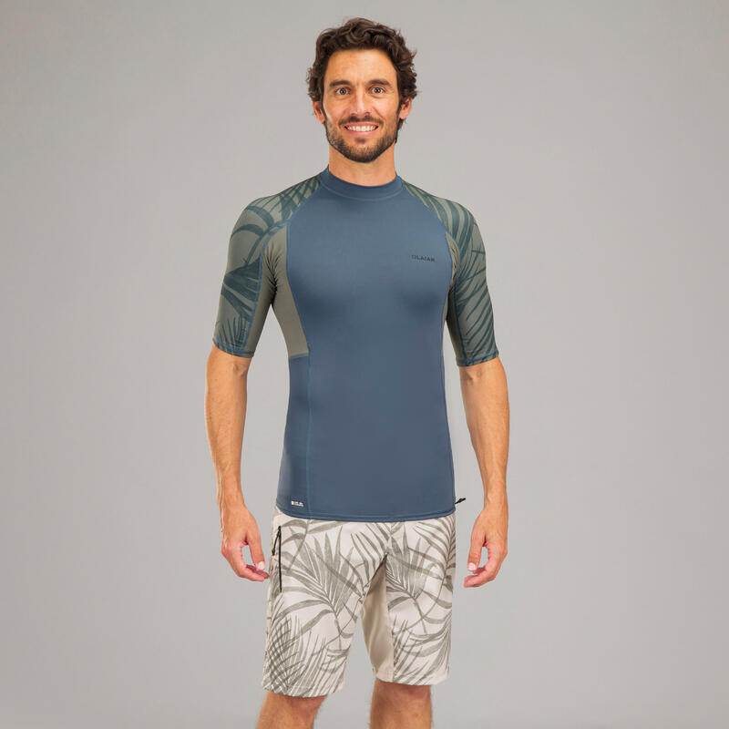 tee shirt anti uv surf top 500 manches courtes homme kaki