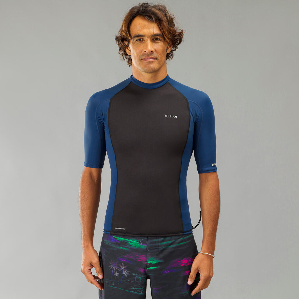 Men's surfing short-sleeved neoprene thermal anti-UV T-shirt top.