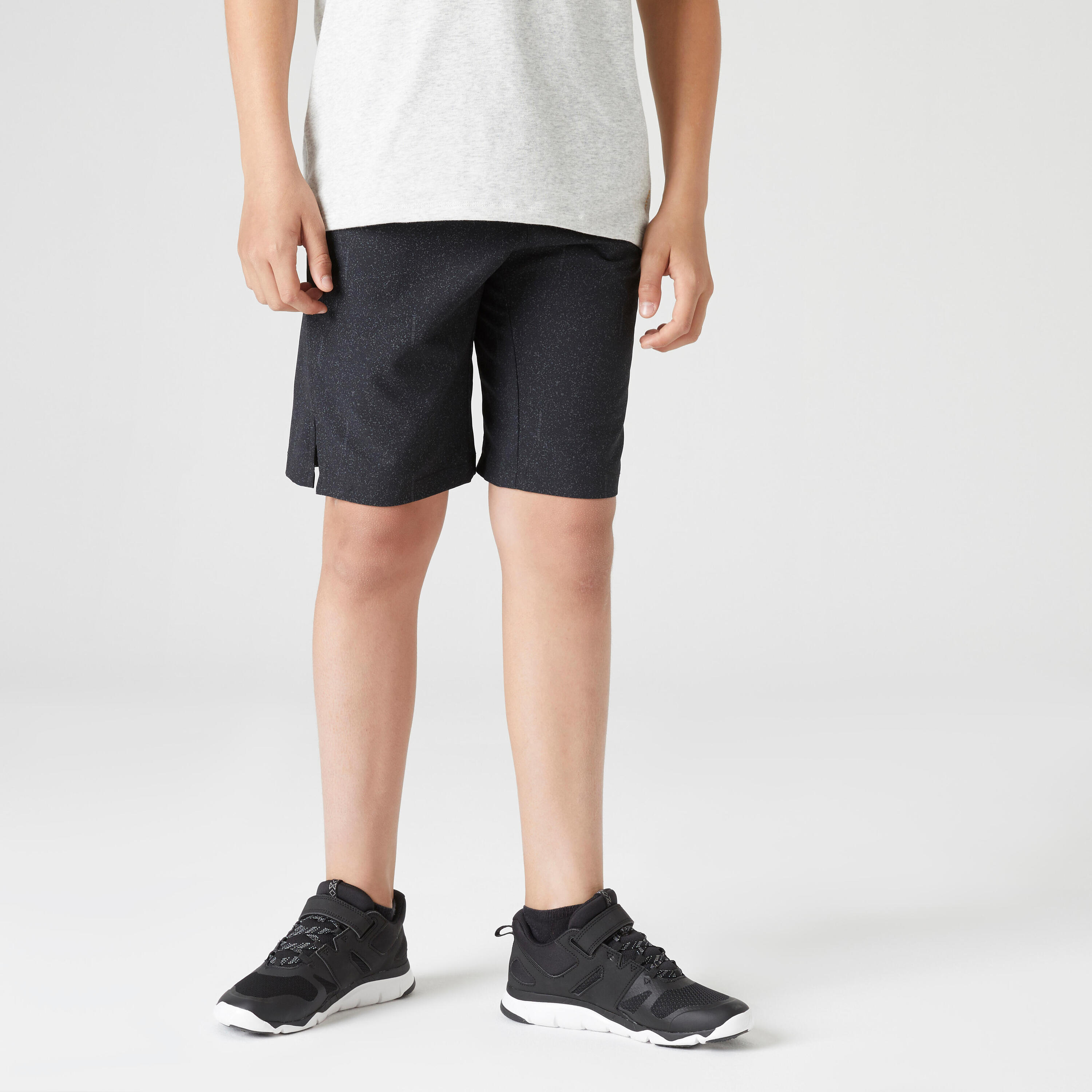 Boys' Breathable Synthetic Shorts W500 - Black Print 1/5