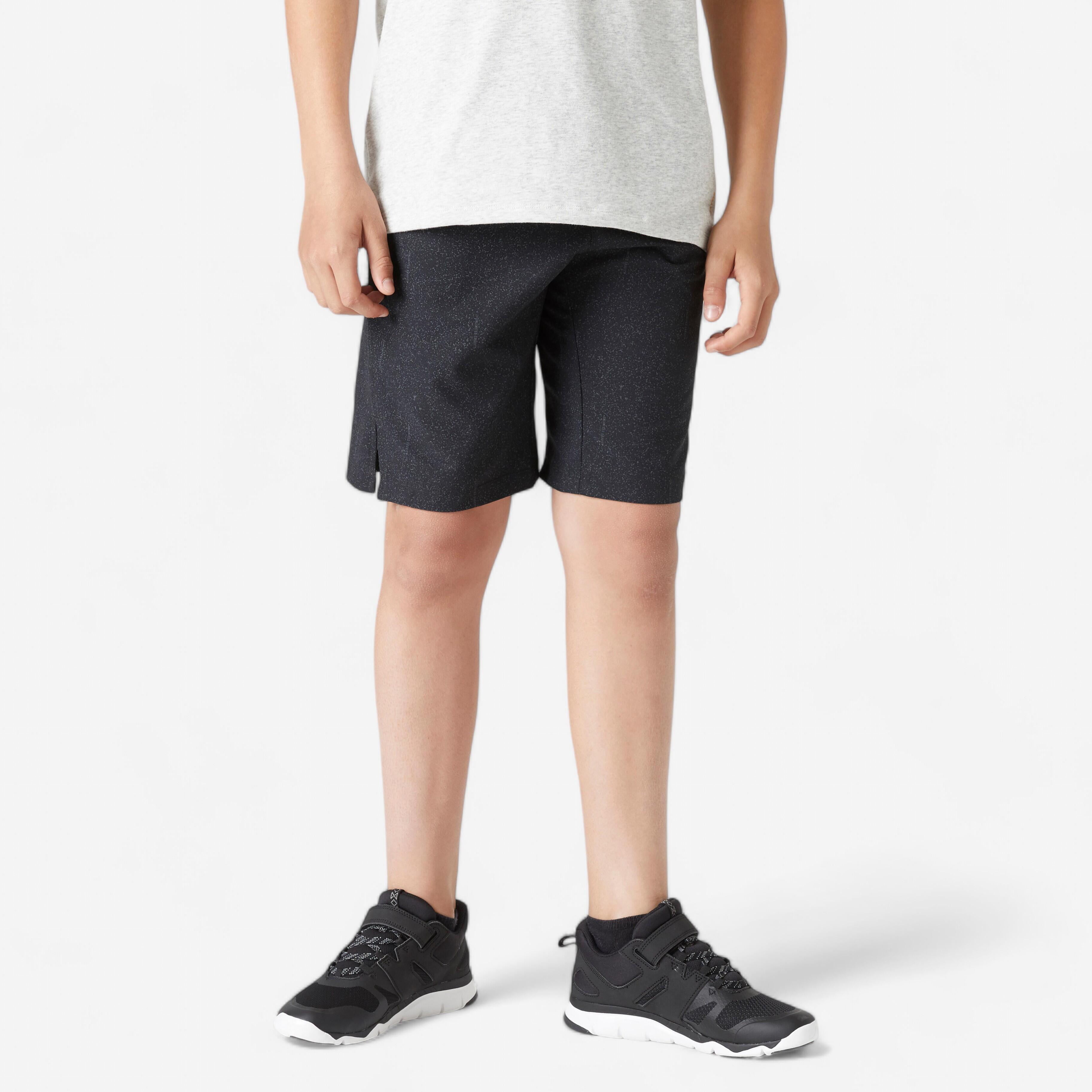 Breathable synthetic boy's shorts - W500 black with print