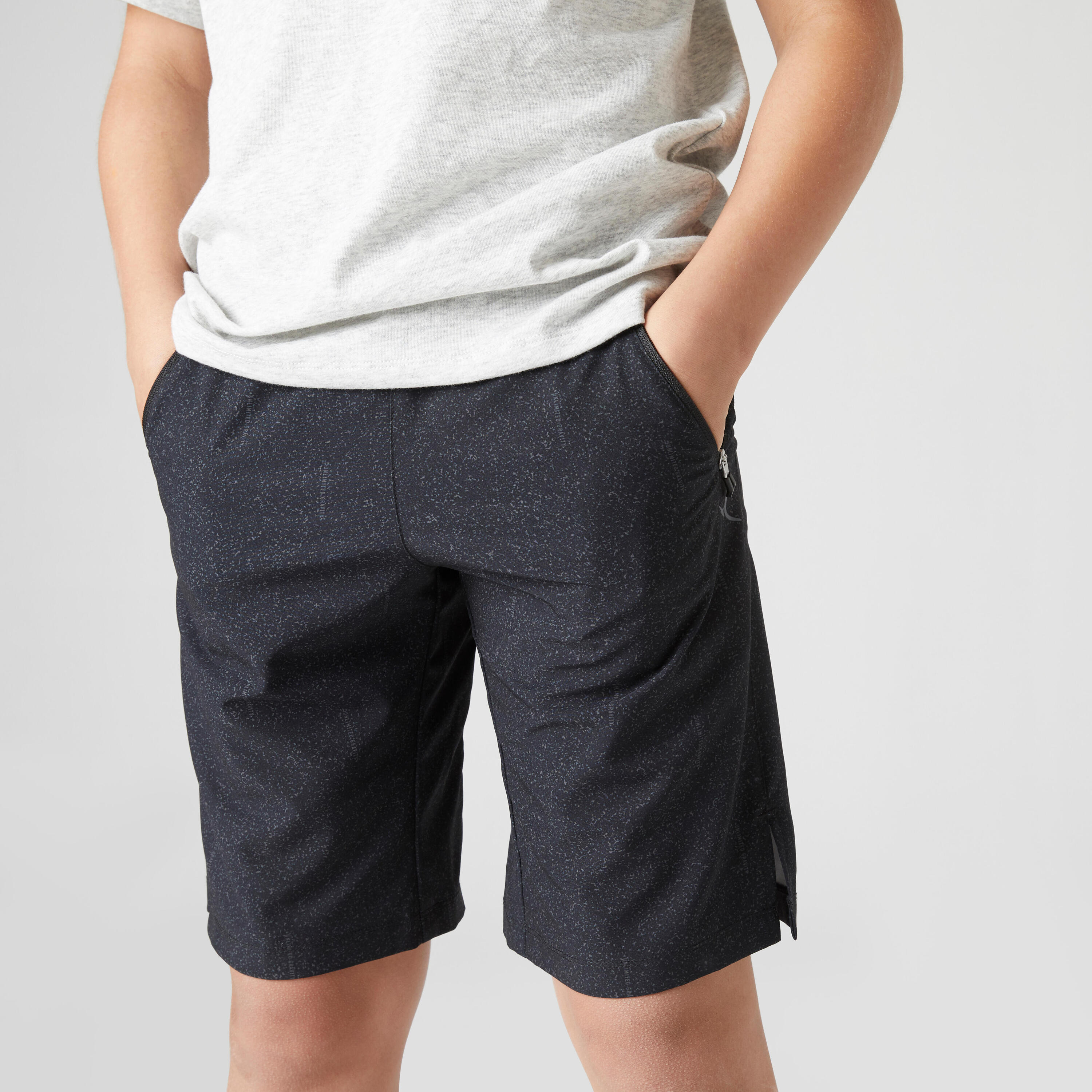 Boys' Breathable Synthetic Shorts W500 - Black Print 3/5