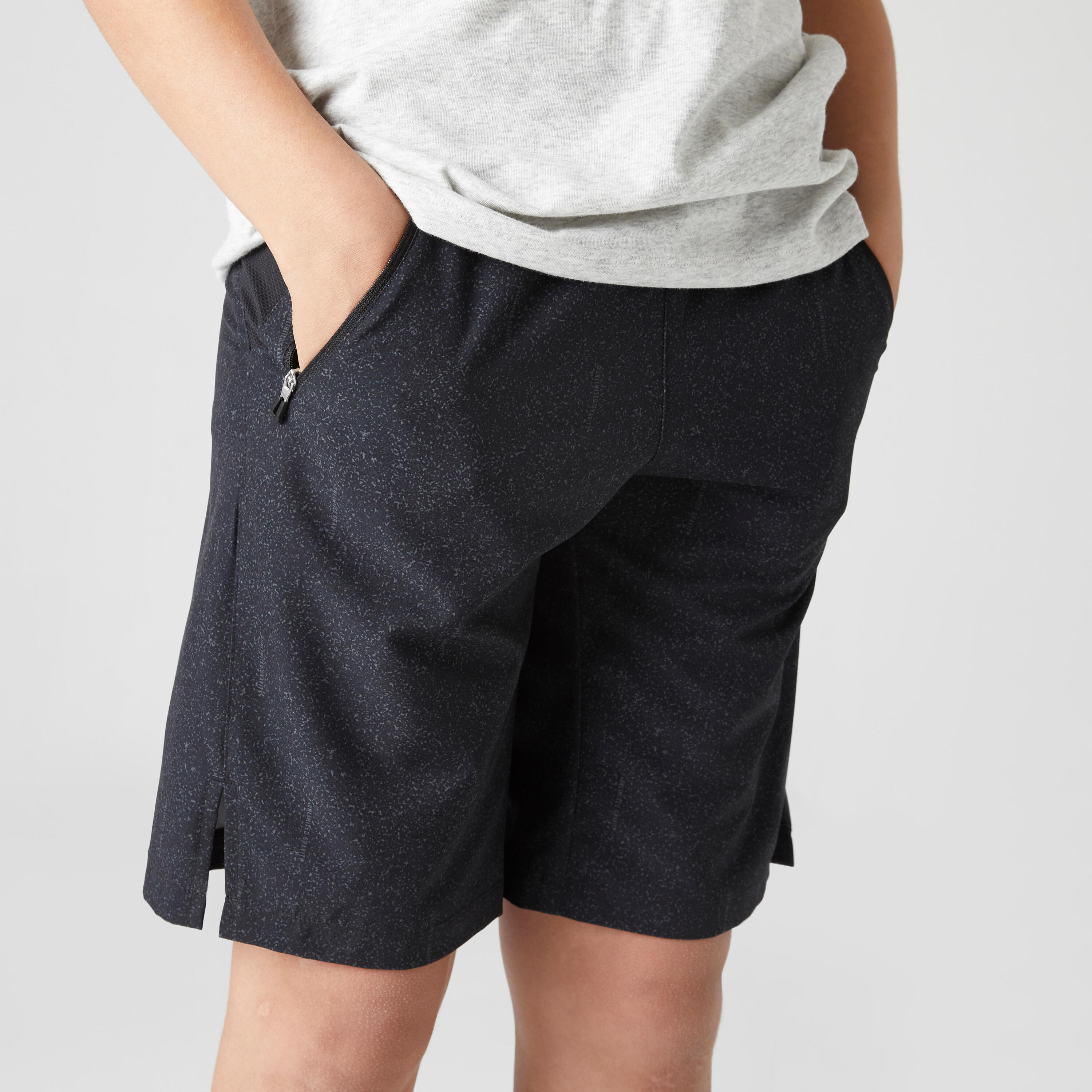 Boys' Breathable Synthetic Shorts W500 - Black Print 2/5