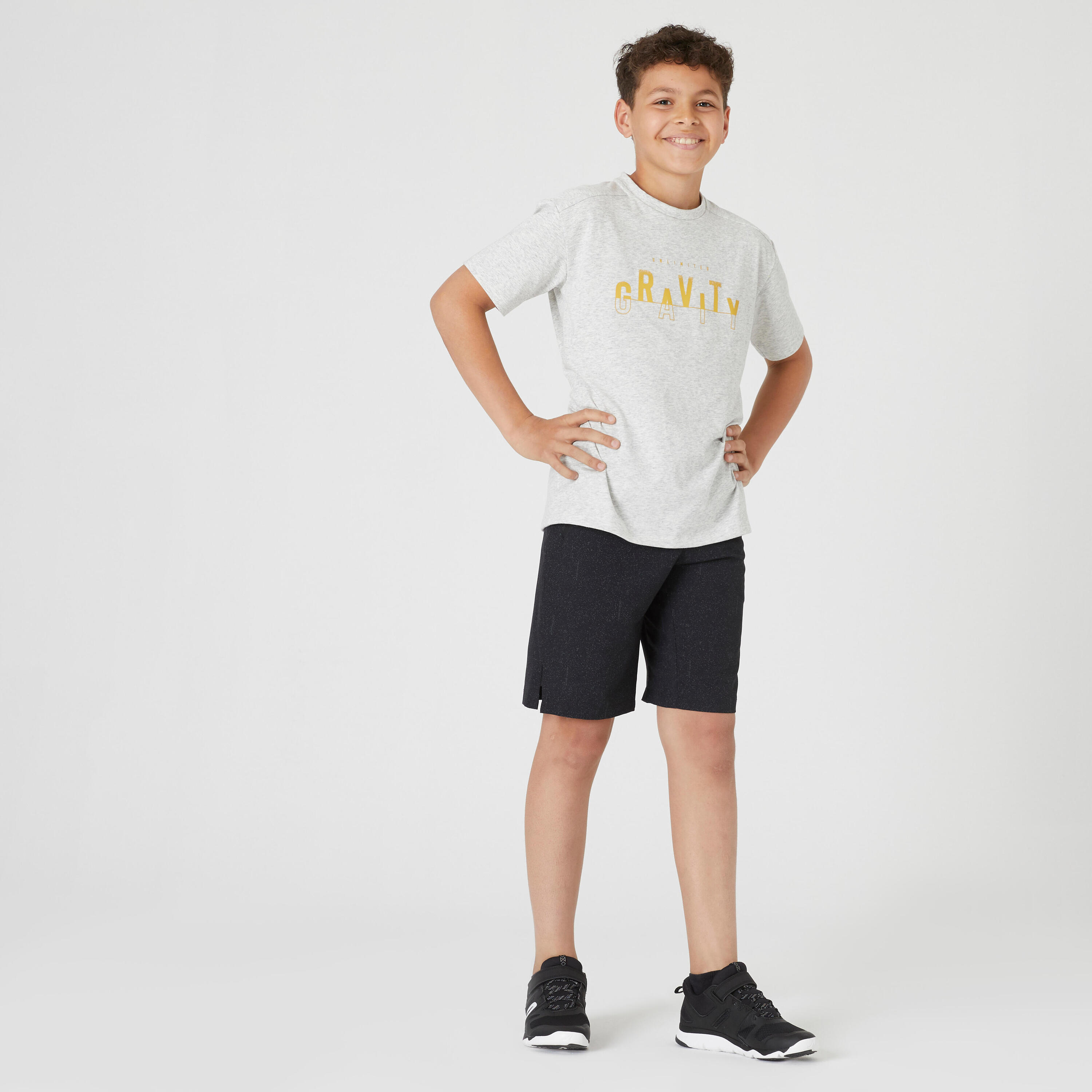 Boys' Breathable Synthetic Shorts W500 - Black Print 5/5