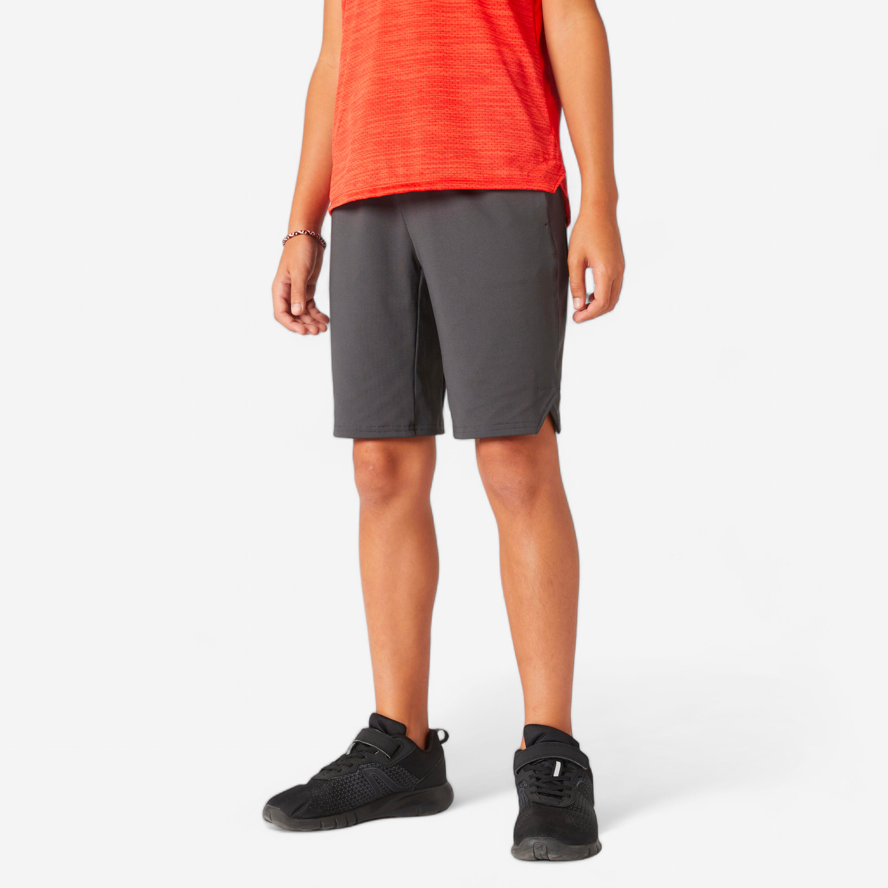 DOMYOS Chlapčenské šortky 500 na cvičenie sivé 161-172 cm