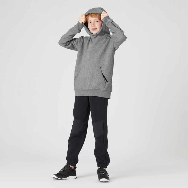Gyerek kapucnis pulóver fitnesz edzésre, 900-as, hőtartó, szürke