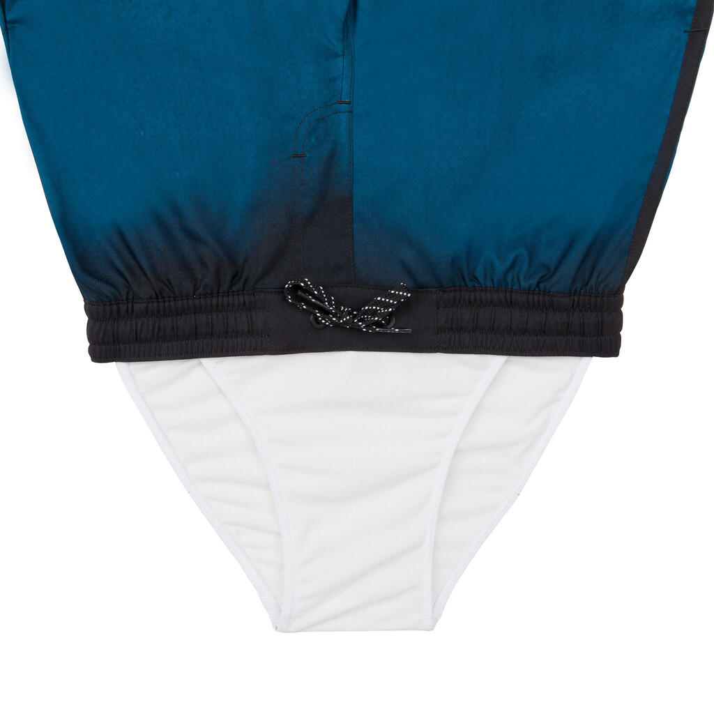 Boy's swim shorts - 500 brush lines blue