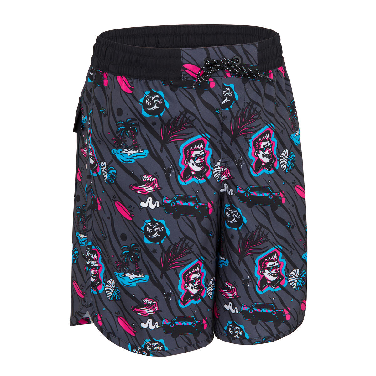 Short de bain 500 noir rose