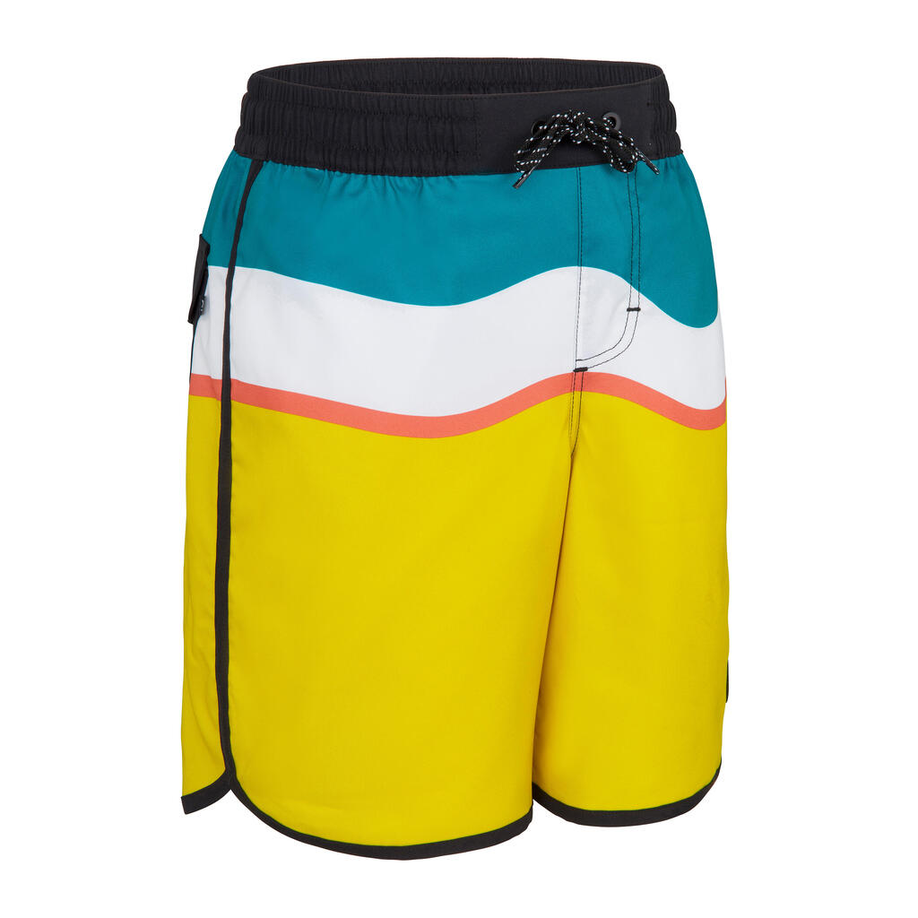 Boy's swim shorts - 500 brush lines blue