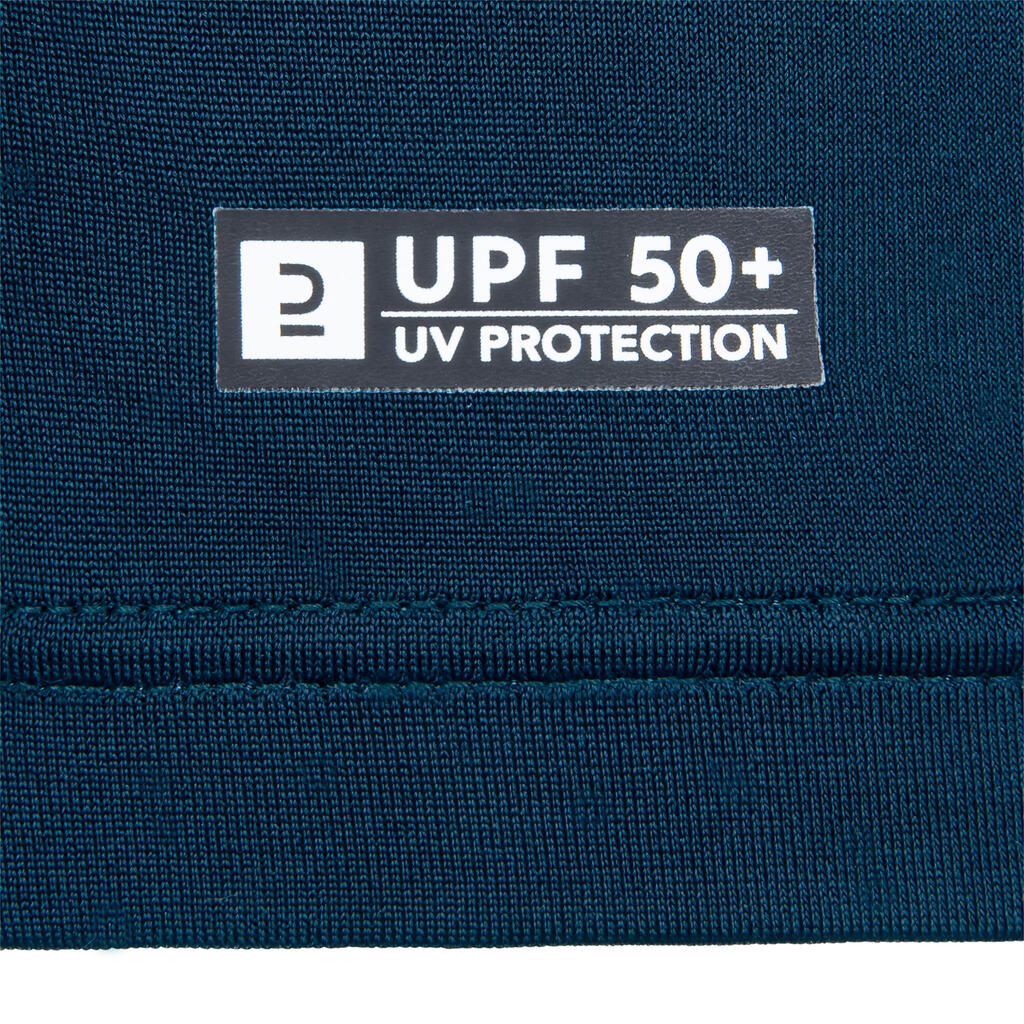 Meiteņu UV aizsardzības garpiedurkņu T krekls “500”, melns/ziedu