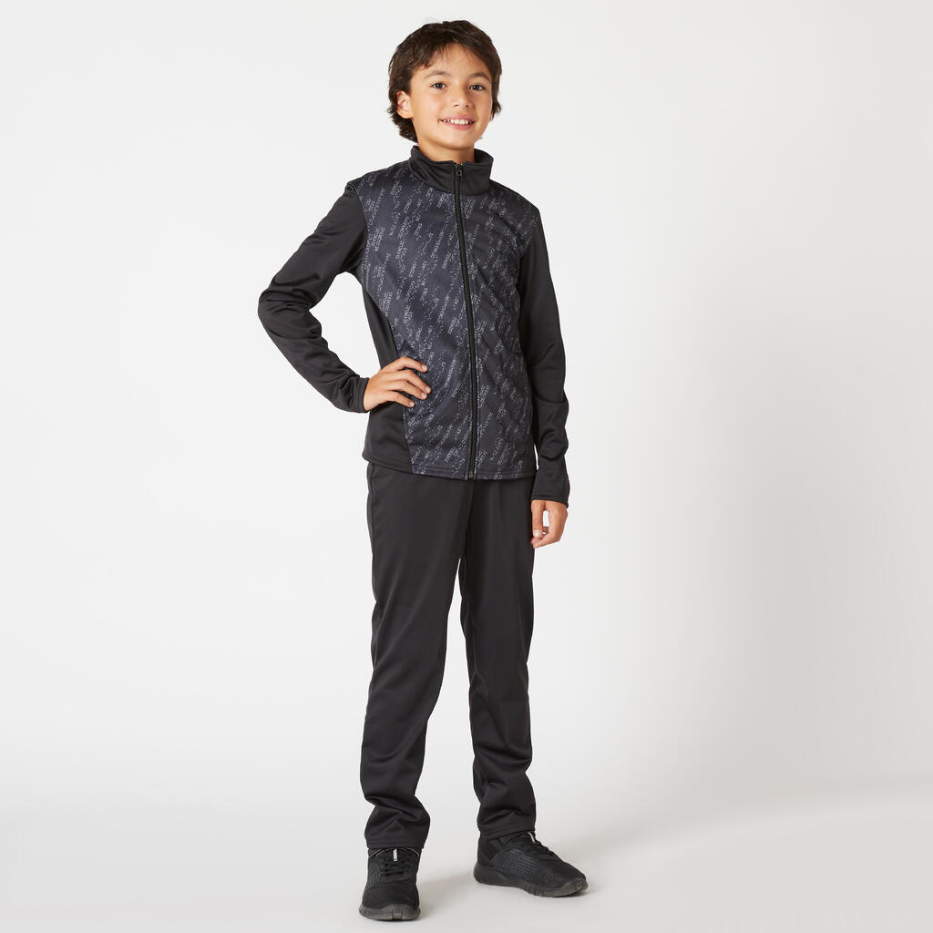 Kids' Breathable Synthetic Tracksuit Gym'y - Black & Print