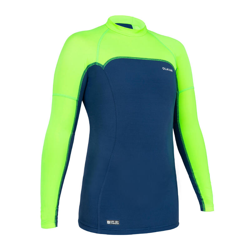 Rashguard met lange mouwen voor jongens 500 blauw/groen