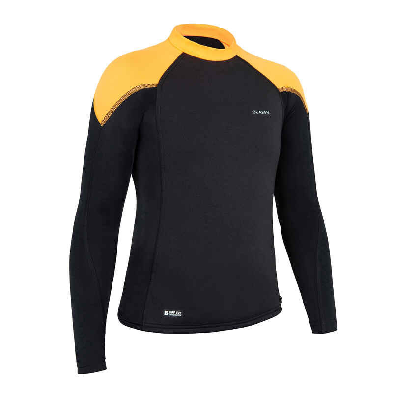 UV-Shirt langarm Kinder UV-Schutz 50+ 900 Neopren schwarz/neon-orange
