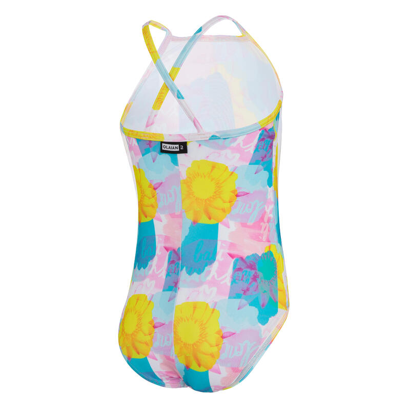 Badeanzug Mädchen 100 Hanalei gelb/blau/rosa