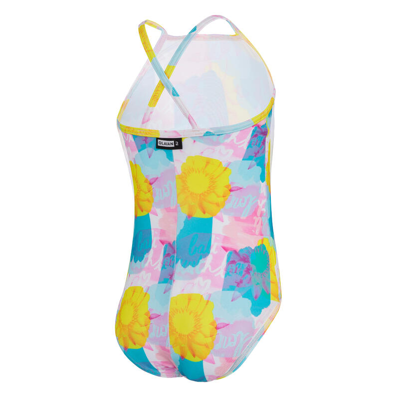 Bañador Niña blanco azul amarillo estampado