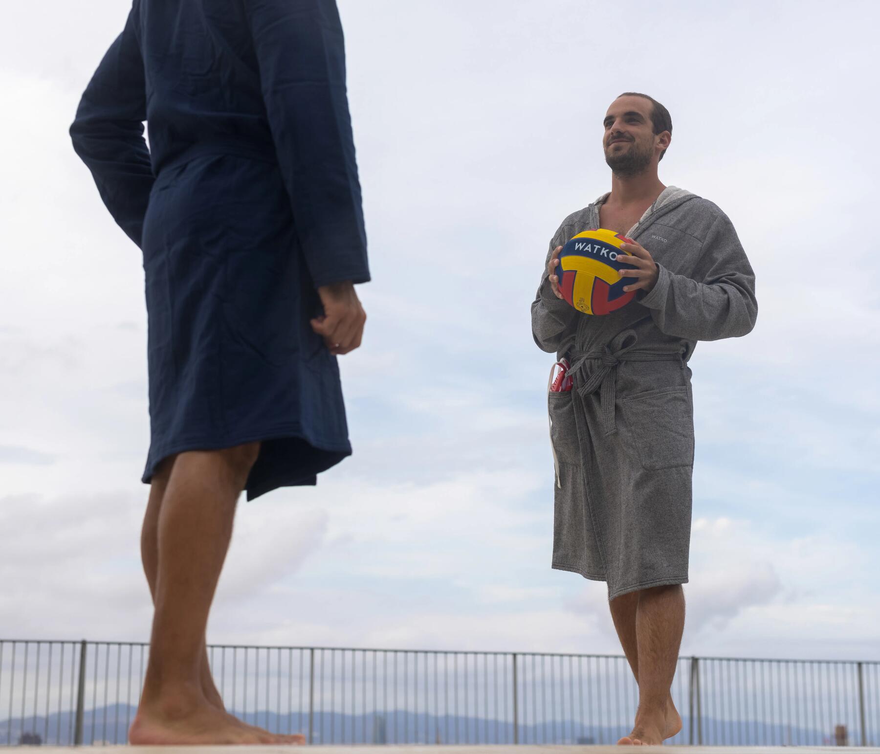 Man wearing a cotton bathrobe