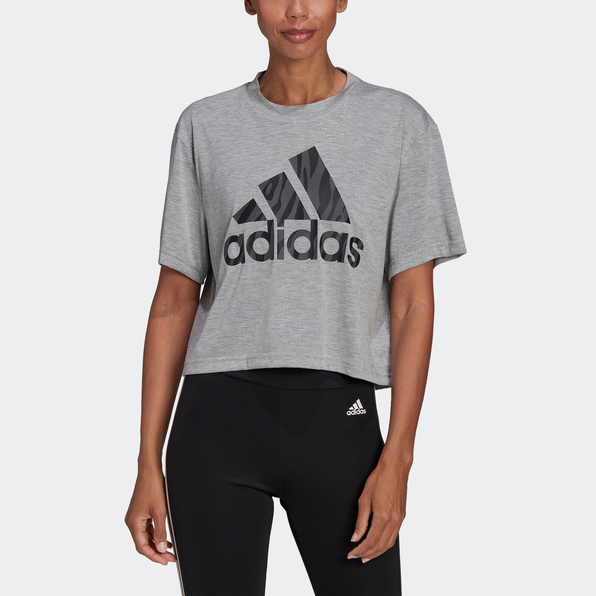Women's Fitness Cropped T-Shirt Essentials - Mottled Grey 1/5