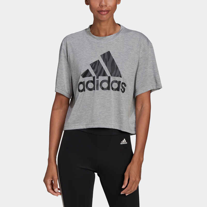 Adidas Cropped T- Shirt Damen - graumeliert 