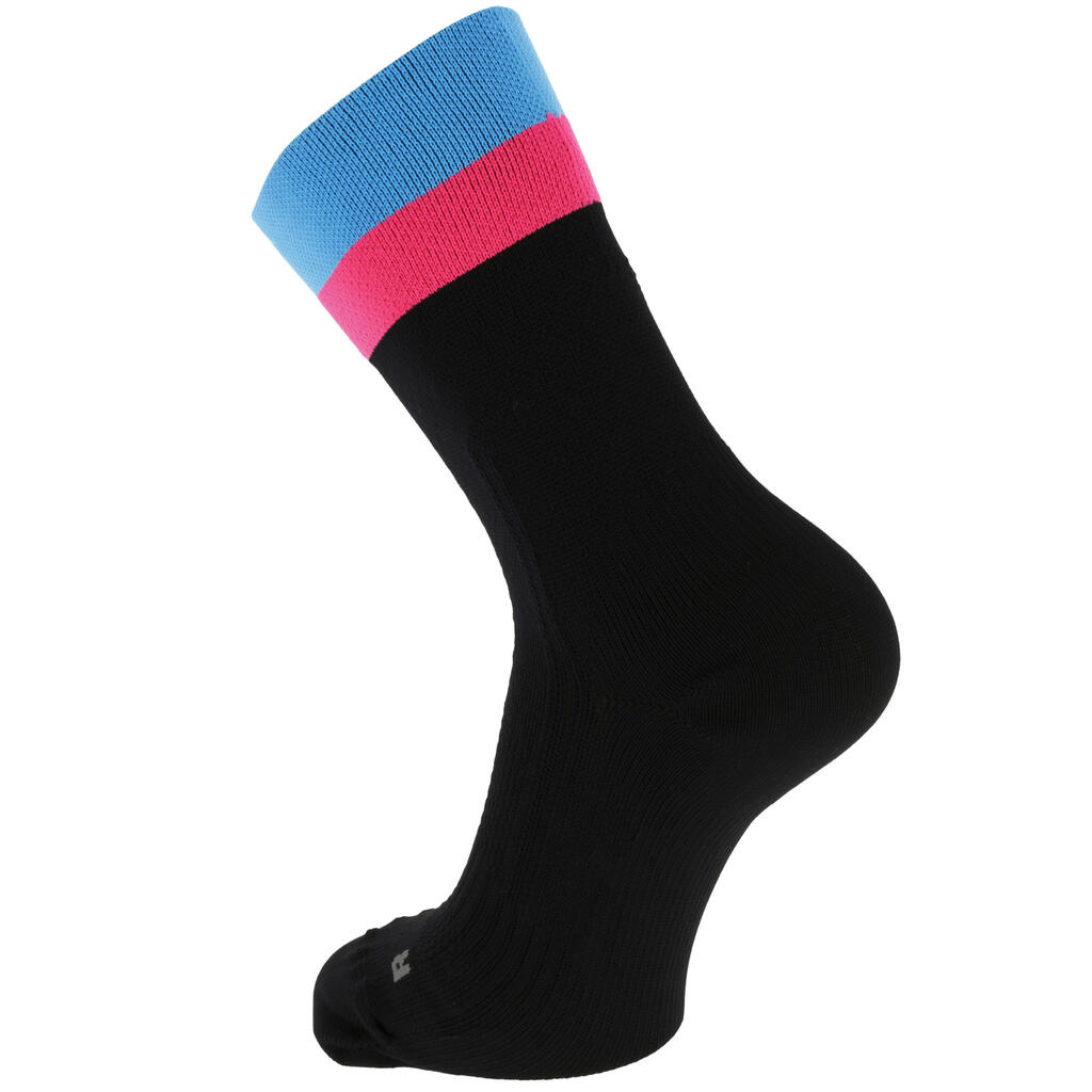 Fahrradsocken 900 schwarz/blau/rosa