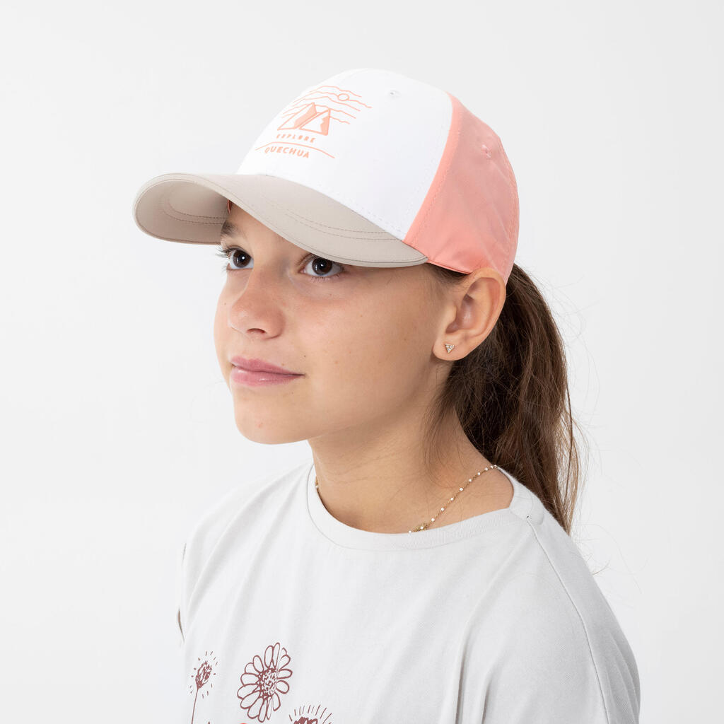 Gorra de senderismo rosa con beige para niños de 7 a 15 años MH100