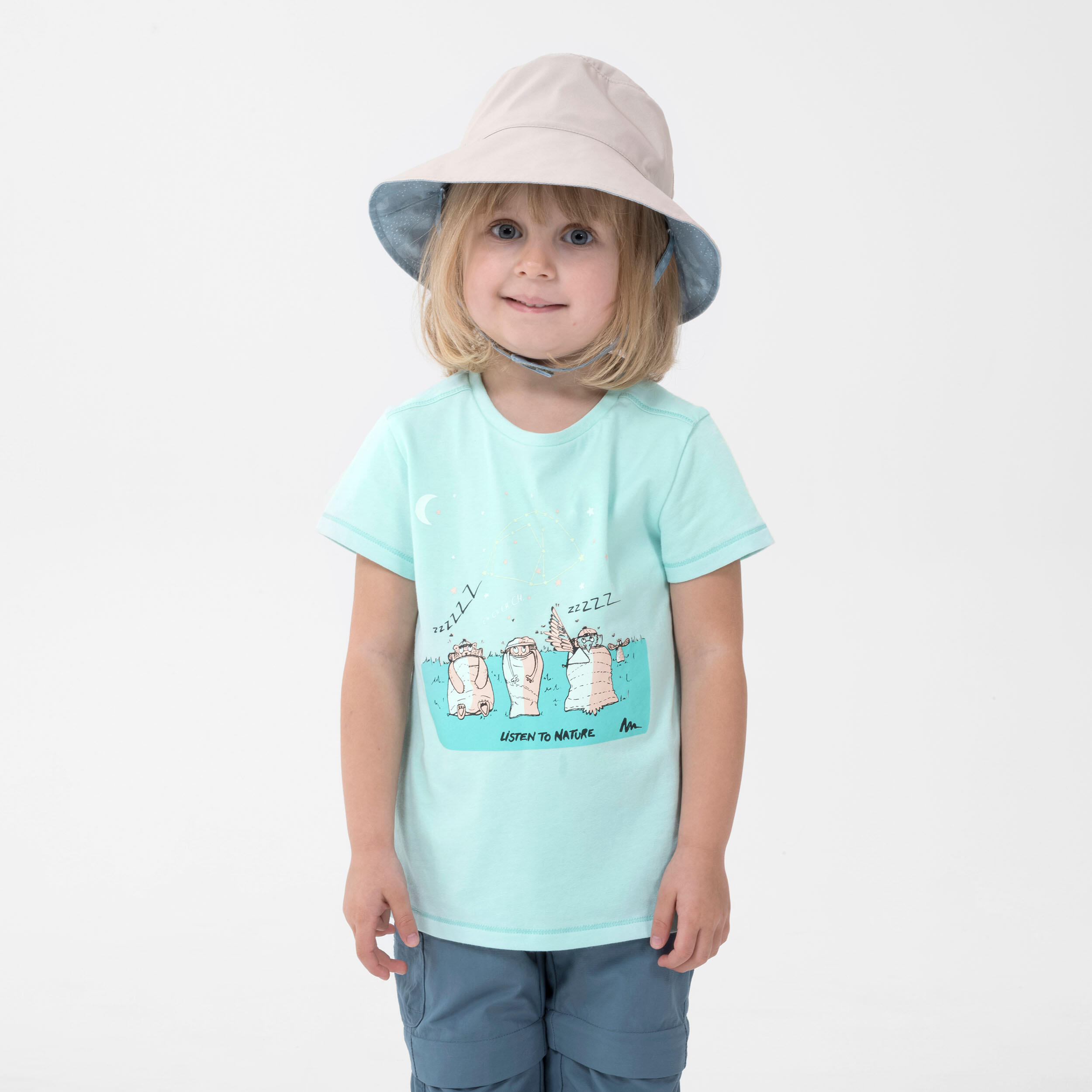 Kids' Hiking T-Shirt - MH100 KID Aged 2-6 - Turquoise Glow 3/4