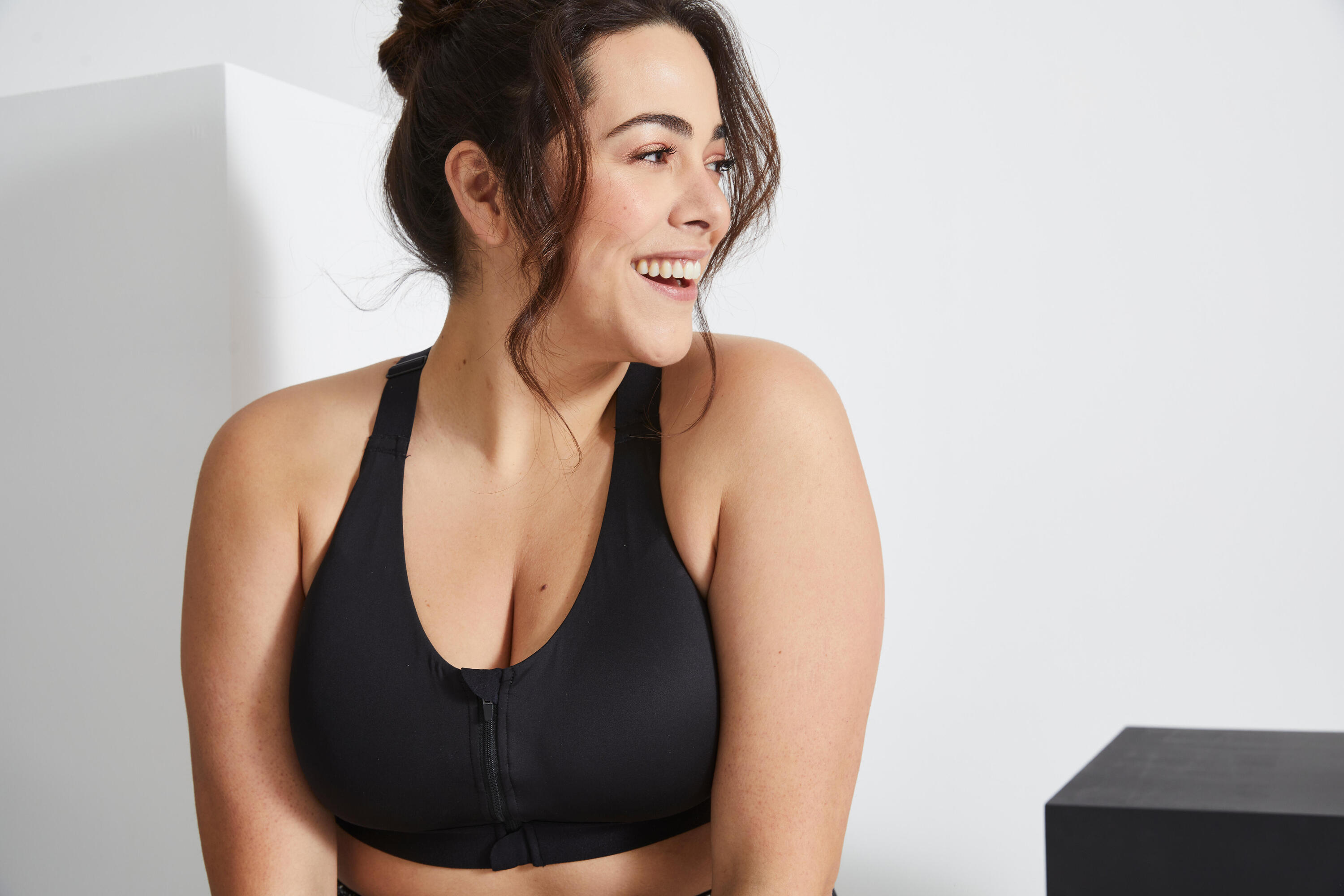DOMYOS Top  donna palestra 920 zip frontale dalla XS alla 5XL nero
