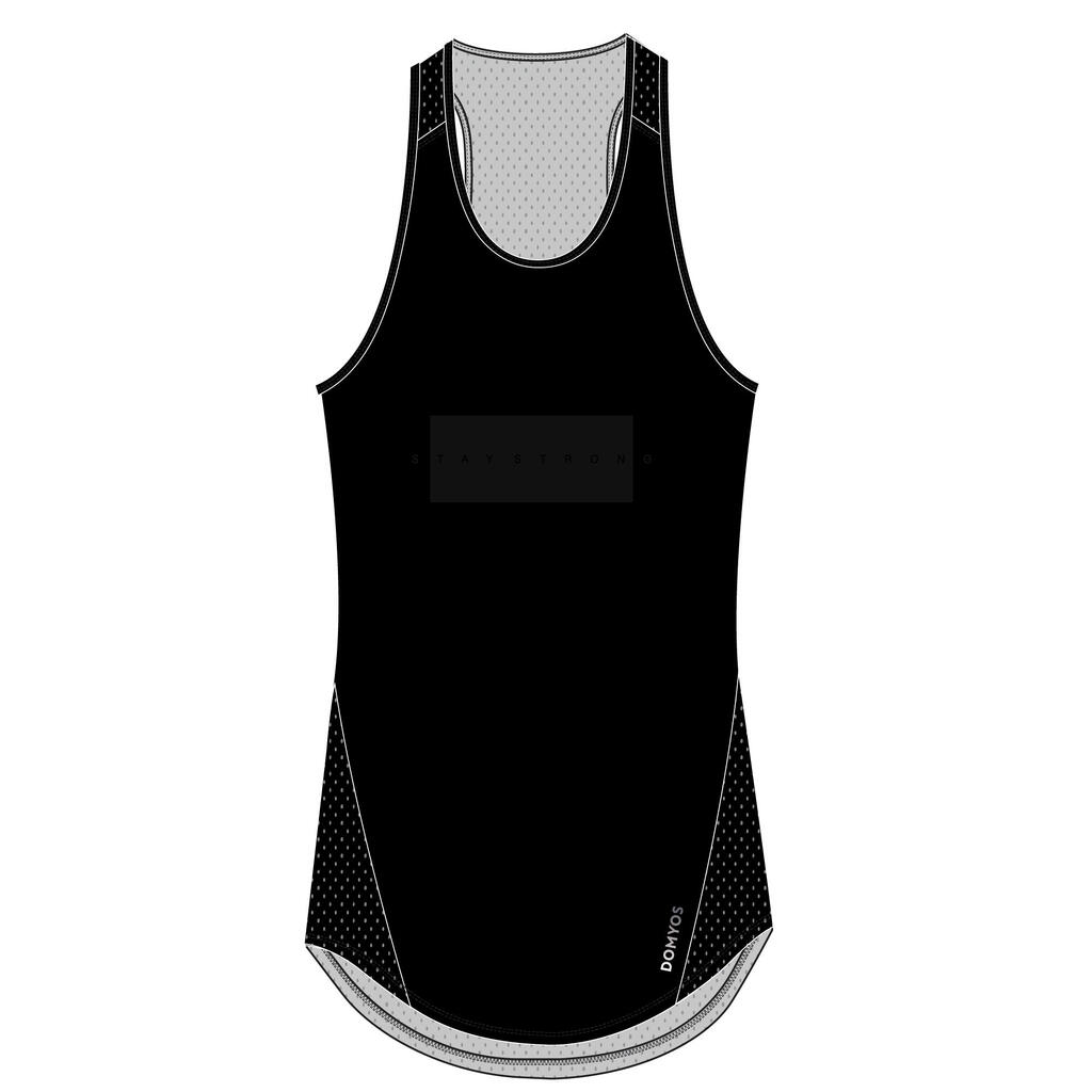 Women's Long Fitness Cardio Crew Neck Tank Top - Black