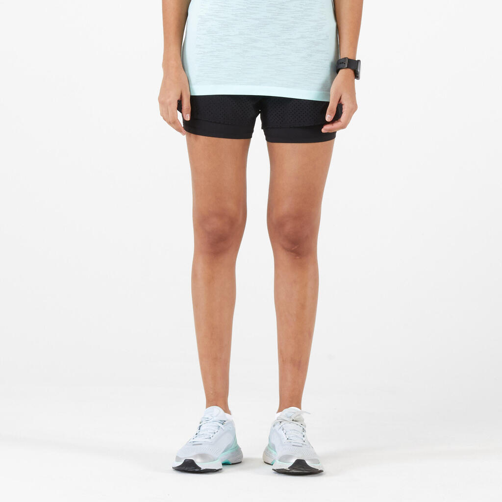 SHORT RUNNING MUJER CON CALZAS INTEGRADAS 2 EN 1 NEGRO