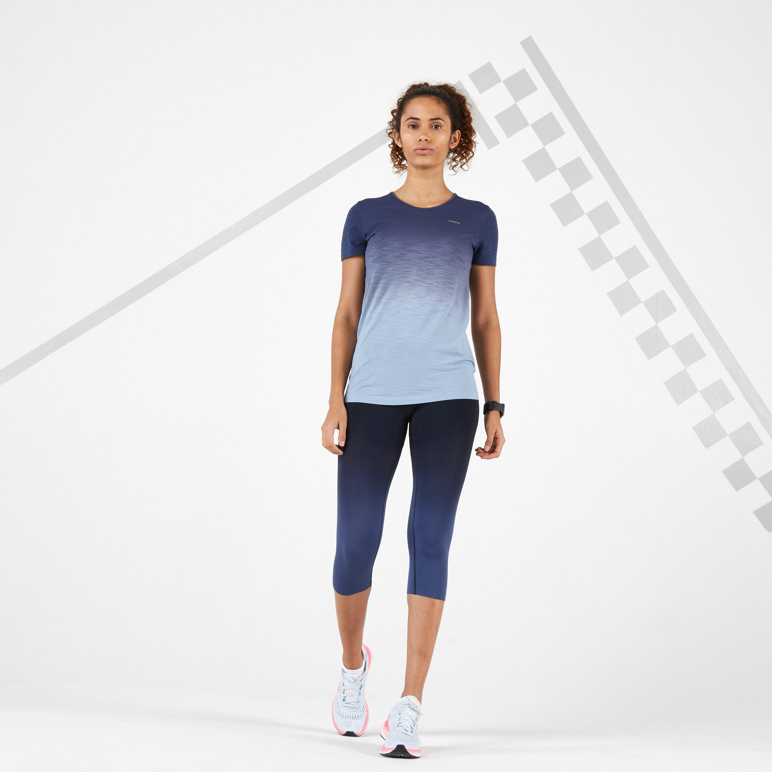Leggins mallas running piratas Mujer Kiprun Care negro azul Decathlon