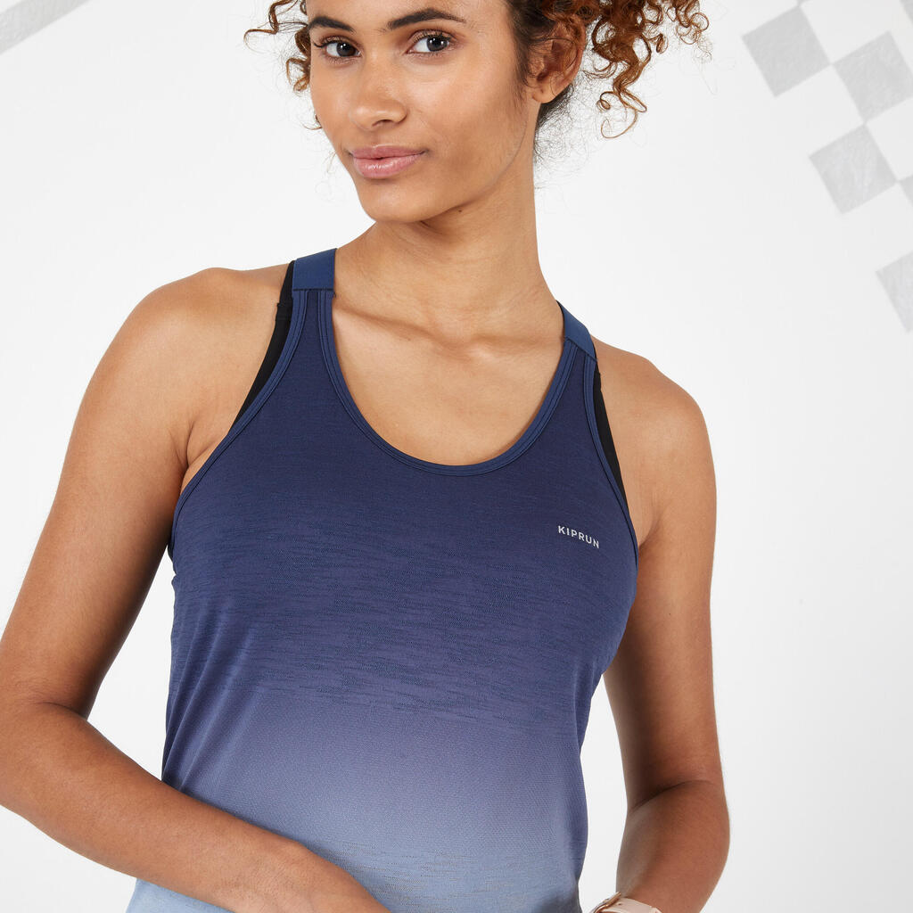 KIPRUN CARE WOMEN'S BREATHABLE RUNNING TANK TOP - GREY/BLUE