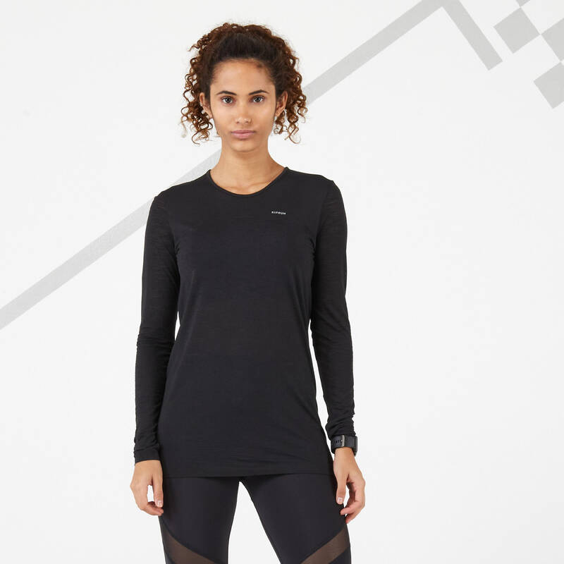 Camiseta de Running para mujer Kalenji manga larga 1/2 cremallera negro -  Decathlon