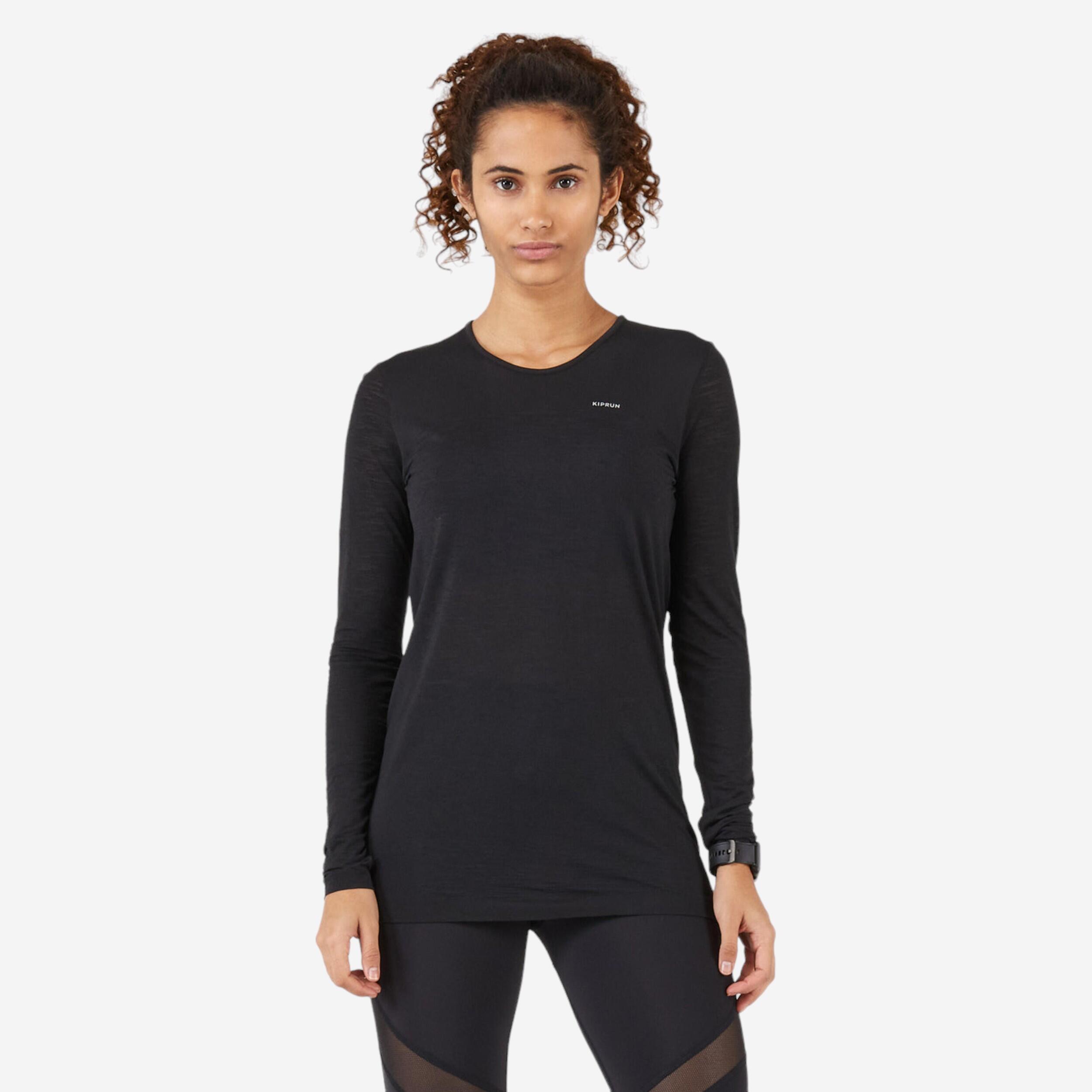 Kiprun Tee Shirt Running Manches Longues Femme Respirant Kiprun Care Noir