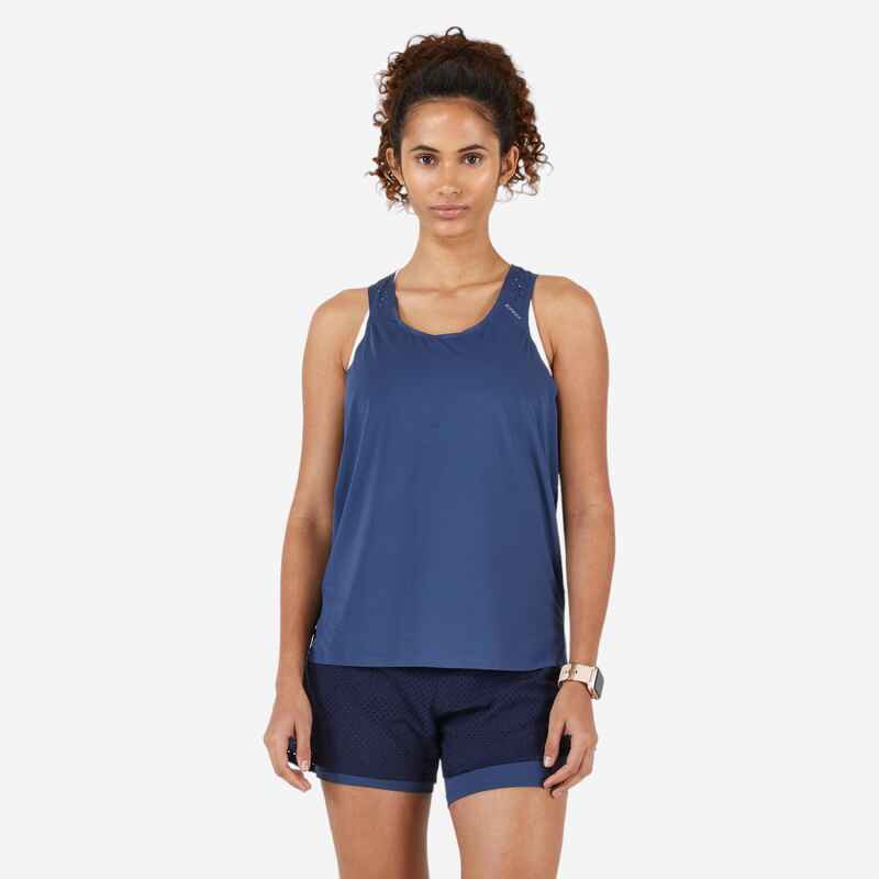 Lauftop leicht atmungsaktiv Kiprun Damen schieferblau Lauftop leicht atmungsaktiv Kiprun Damen schieferblau