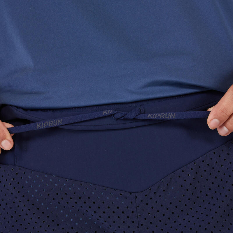 女款2合1跑步短褲搭配內襯緊身短褲KIPRUN - 藍色／灰色