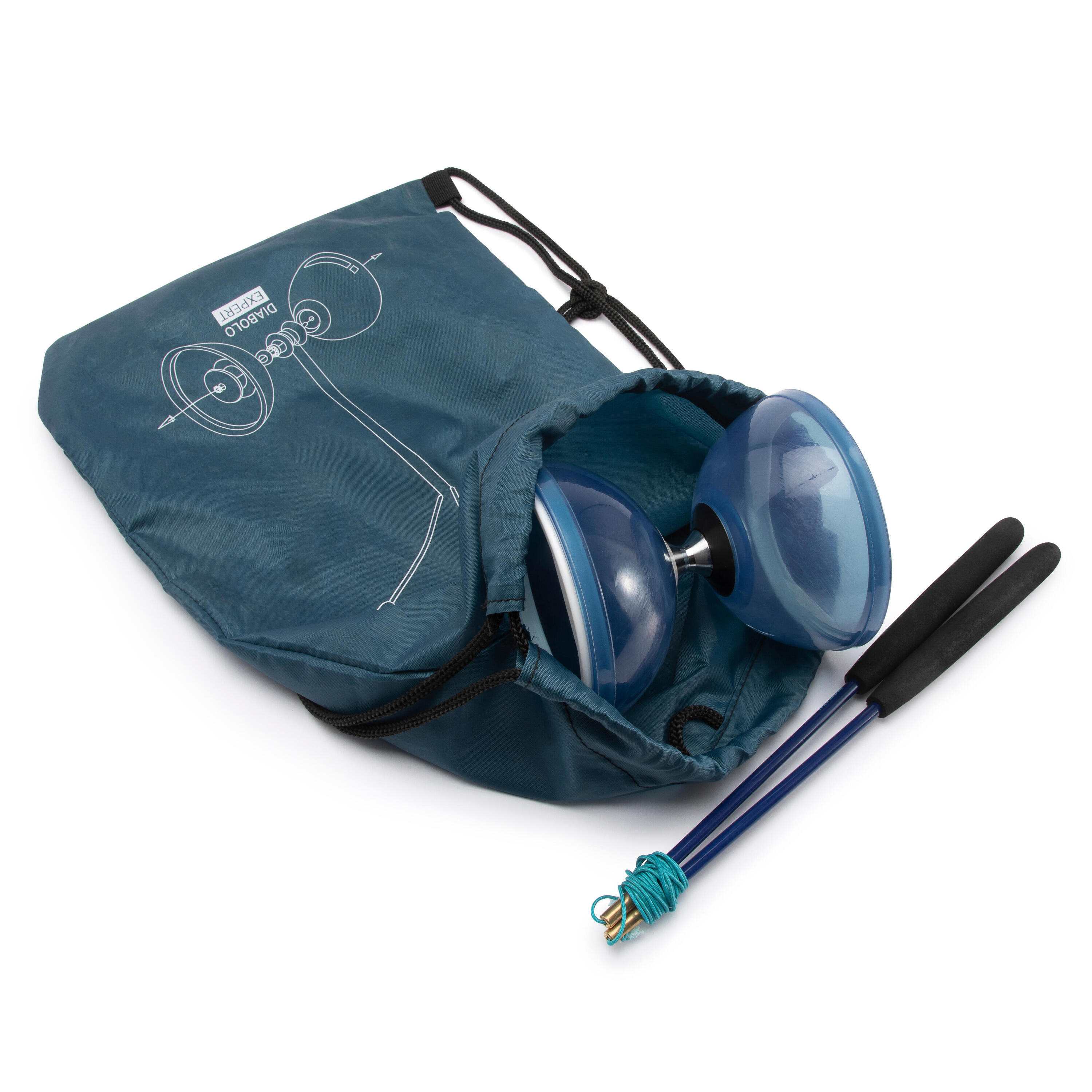 Bearing Diabolo with Fibreglass Sticks and Carrying Bag 500 - Blue 4/10